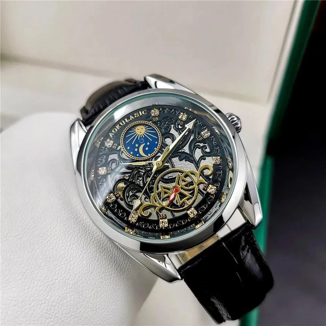 New Men's Automatic Mechanical Watch Waterproof Luminous Moon Phase Stars