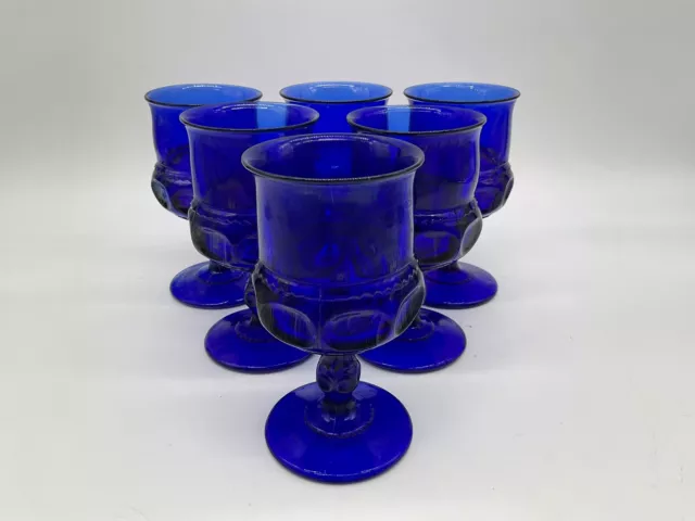 Vintage Tiara Indiana Glass Cobalt Blue Thumbprint Goblets,  set of 6