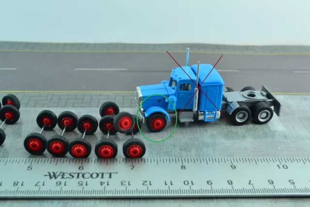 Herpa 10 X Single RED Wheel Sets w/ Rubber Tires Tractor Unit Trucks 1/87 (5461)