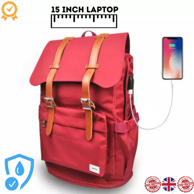 Laptop Backpack 15"inch Waterproof Bag with USB Port Padded for Travel Ember Red