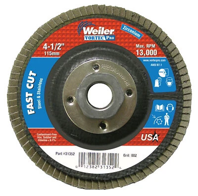 Vortec Pro Abrasive Flap Discs,4.5", 80 Grit, 5/8 Arbor, 13,000 Rpm, Phenolic