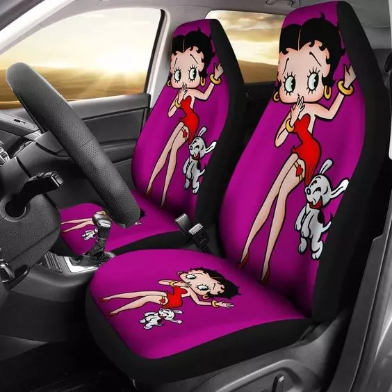 Betty Boop With Dogs Purple Theme Car Seat Covers Amazing Best Gift (set of 2)
