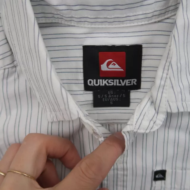 Quiksilver Boys Youth Shirt Size 5 White Stripe Button Up Casual Surf Skate 3