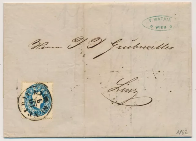 ÖSTERREICH 1862 15kr, Faltbrief (Inhalt) NEUBAU/IN WIEN nach LINZ. Interessant!