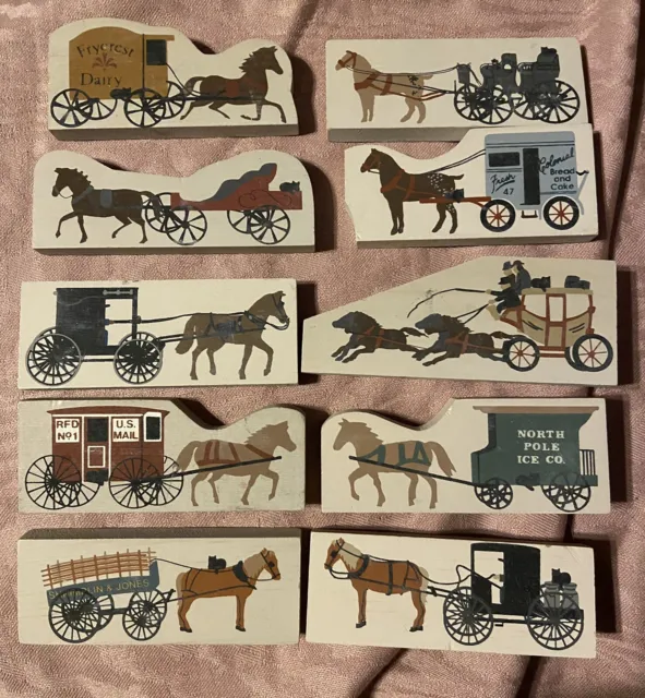 10 CAT'S MEOW Village Horse Drawn Wagons North Pole Ice Us Mail Amish Buggy Etc