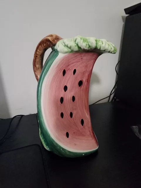 Ceramic Watermelon Pitcher Italian Bassano Rococo Style Majolica Hand Painted