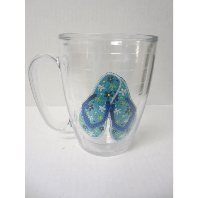 New  Tervis 16Oz  Handle Mug With Sequined Blue Flip Flops