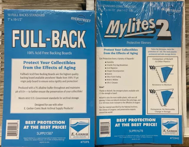 Gerber 50 Full-Backs Standard AND 50 Standard Comic Book Size Mylites2 Sealed