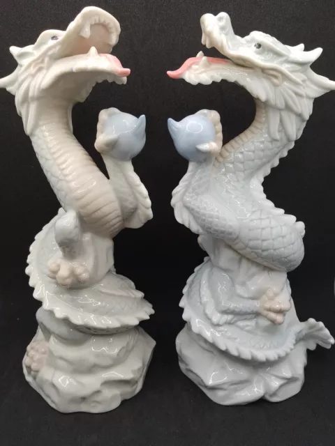 Yoshimi K Ceramic Dragon Pair, Mantel Dragons Figurines, China Dragons Excellent