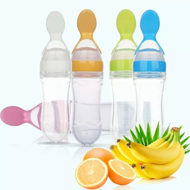 Silicone supplement Bottle Squeeze Feeding Spoon Food Rice Cereal Baby Feeder 2