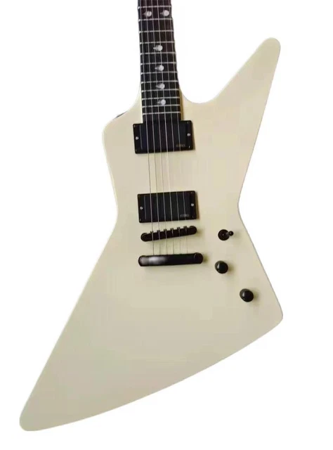 New Rare Cream Explorer Electric Guitar  Middle Finger Inlay, Black Hardware