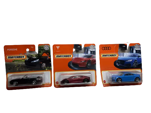 MATCHBOX 2021 Mega Set 3 er Pack  Tesla Roadster Porsche 911 Carrera Audi TT RS