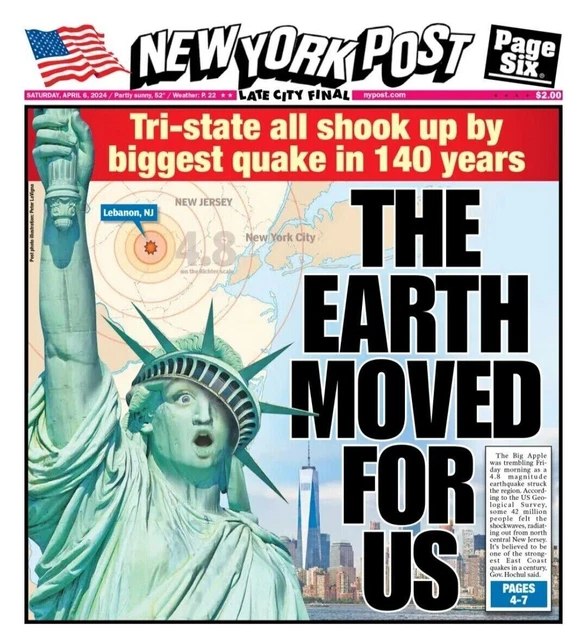 APRIL 5TH 2024 NEW YORK POST NEWSPAPERThe Earth Moved for us! NY NJ