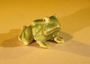 Frog Miniature Bonsai Figurine Green Ceramic Japanese Style 1.5" Tall