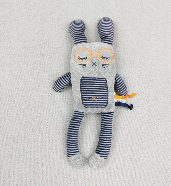 Doudou peluche lapin Tape à l’oeil gris rayé bleu mon tout doux lunettes TAO