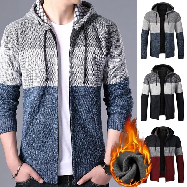 Maglione Maglione Uomo Inverno Autunno Cardigan Moda Fit Pile Cappuccetto Uomo