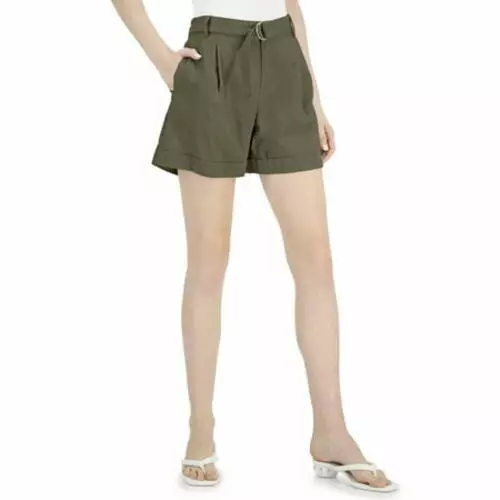 MSRP $60 Inc International Concepts Womens High Rise Belted Shorts Green Size 12