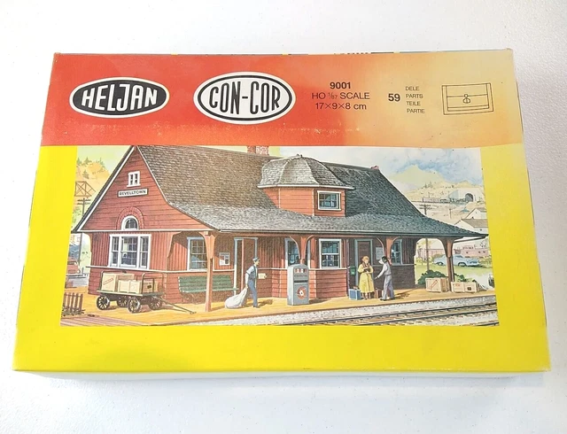 VINTAGE HELJAN CON-COR Revelltown Train Station Model Kit 9001 HO Scale ...