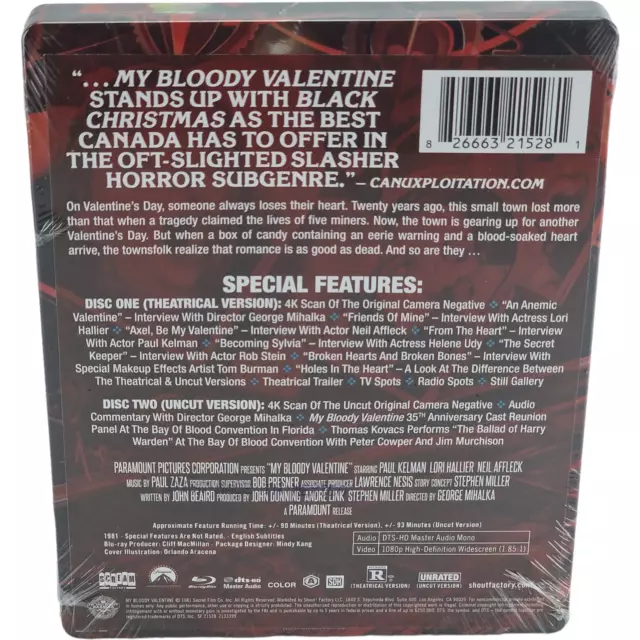 My Bloody Valentine1981 Remasterisé Blu-ray SteelBook 1 Film,2 coupes Zone A 3