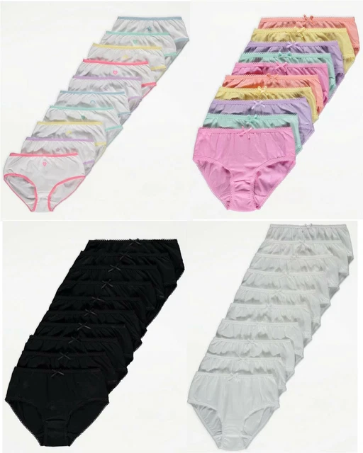 10 x Girls Knickers Plain Black White Pastel Briefs Underwear Age 1 - 14 Years
