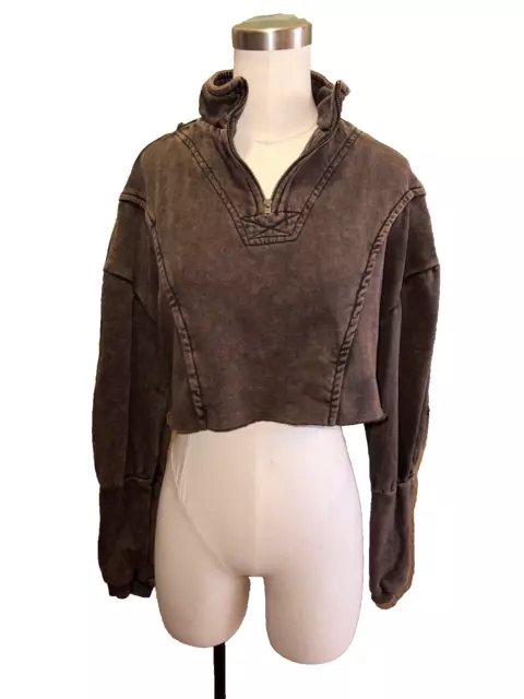 Urban Outfitters Out From Under S Brown Vera Half Zip Cropped Sweatshirt