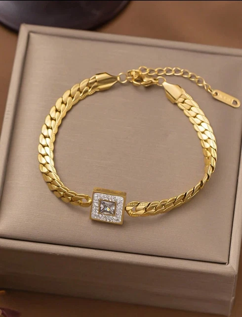 Bracelet Jonc Réglable En Acier Inoxydable - Zircon Incrusté - Style Vintage Pour Femme
