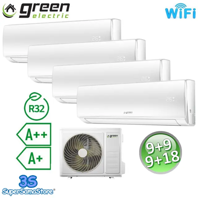 3S Climatiseur Multi 4 Split 9+9+9+18 Btu R32 A++/A+ Green Electric Evo Wifi