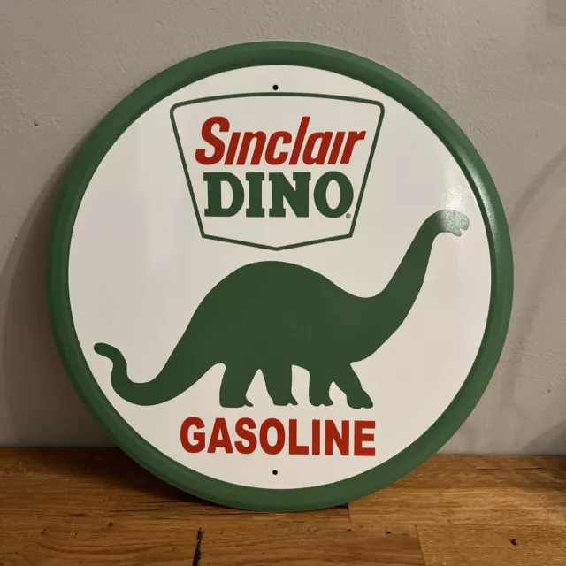 Sinclair Dino Gasoline Round Tin Metal Sign 11.75" Green Dinosaur