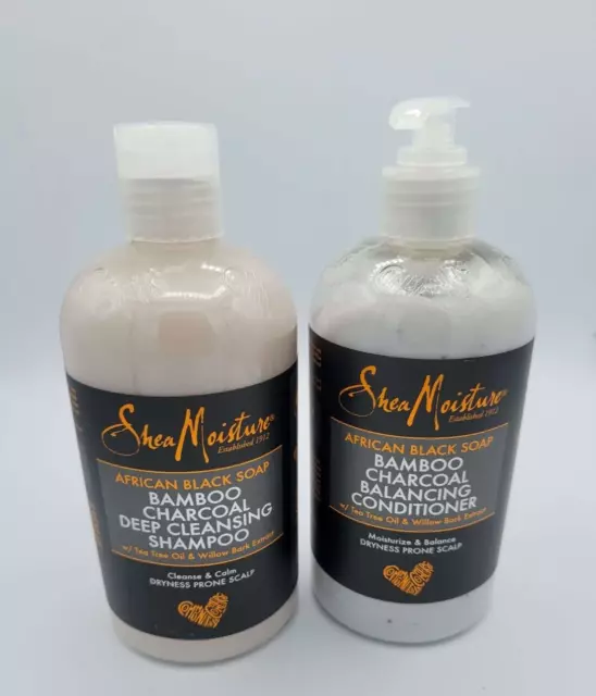 Shea Moisture African Black Soap Bamboo Charcoal Shampoo & Conditioner - NEW UK