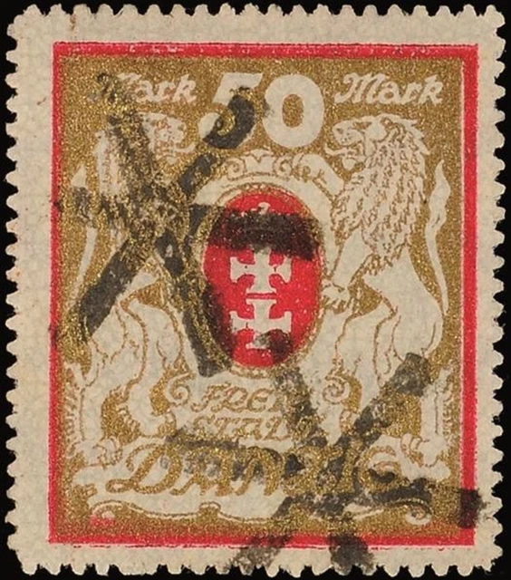 7176) Danzig 100Xb zeitgerecht gestempelt lilarot/gold gepr. Infla/Hochkeppeler