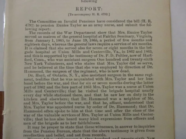 Govt Report 1865 Eunice Taylor  Matron General Hospital Fairfax Seminary  #1783 2