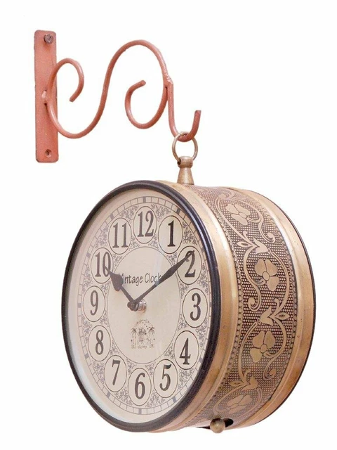 Vintage Clock Handcrafted Double Sided Railway Style Iron Wall 10 &freeShipping