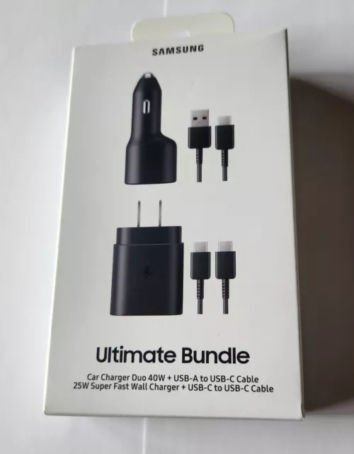 NEW Samsung Ultimate Bundle 25W Super Fast Wall 40W Dual Port Car Charger SEALED