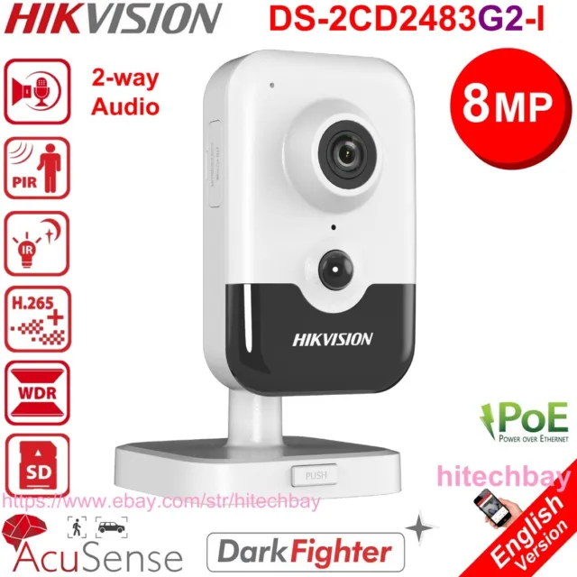 Hikvision 8MP 2-Way Audio AcuSense PIR H.265+ PoE Cube IP Camera DS-2CD2483G2-I
