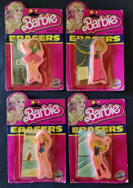 ⭐👗💄BARBIE Mattel 1983, raro lotto Blister Gomme, Gommine, Erasers. Taiwan