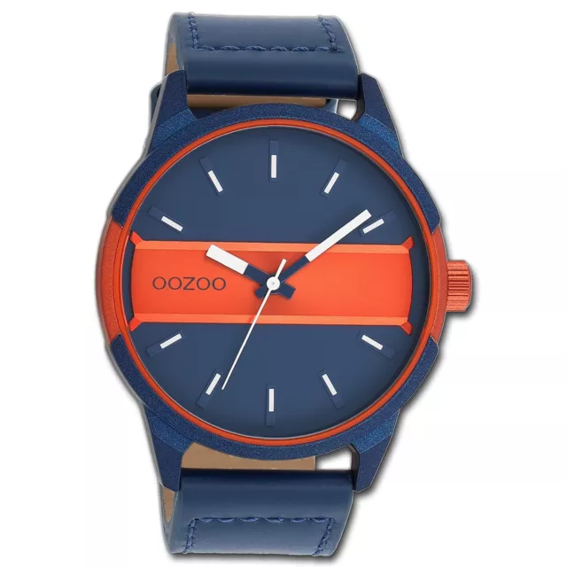 Oozoo Montre Bracelet pour Hommes Montres Analogue en Cuir Bleu,