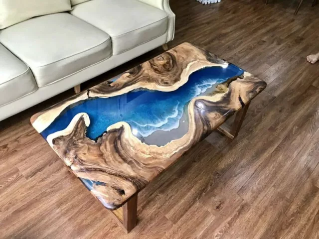 Ocean Wave Epoxy Resin Table, Statement Epoxy Furniture, Live Edge Epoxy Tables,