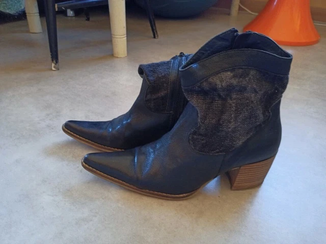 Bottines Santiags noires San Marina 38 cuir et jean