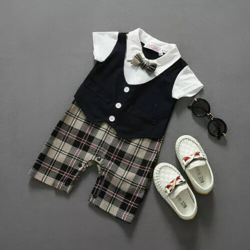 Baby Boys Gentleman Outfits Romper Jumpsuit Bodysuit Formal Wedding Suit 3