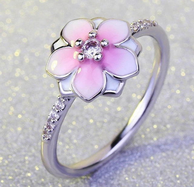 MAGNOLIA DAHLIA PEACH Silver Pink Flower Blossom Ring Size 62 Genuine Bargain 11.99 PicClick UK