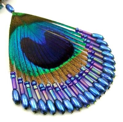 Hand Beaded Peacock Feather Pendant 19.5" Beads necklace  Women Jewelry BA330-A