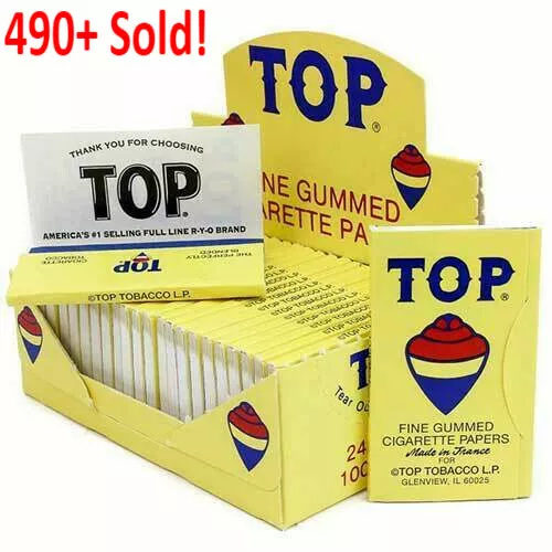 AUTHENTIC Top Fine Gummed Cigarette Rolling Papers 24 Booklets  - FREE SHIPPING