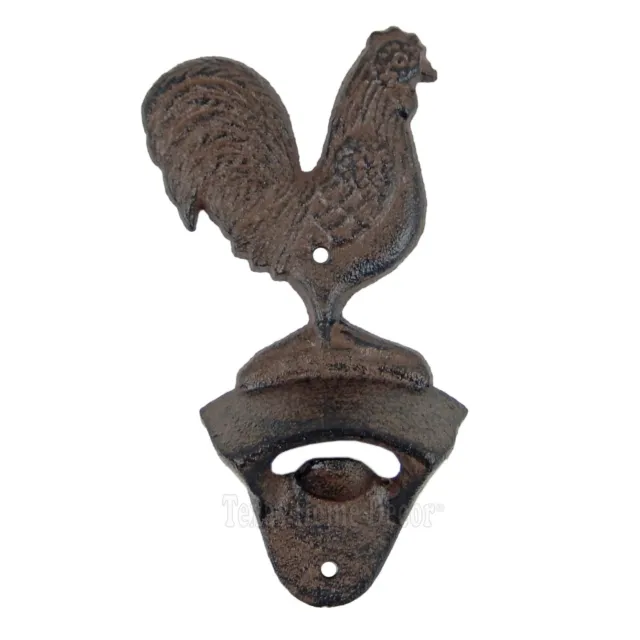 Rooster Beer Bottle Opener Wall Mounted Rustic Cast Iron Antique Style Country