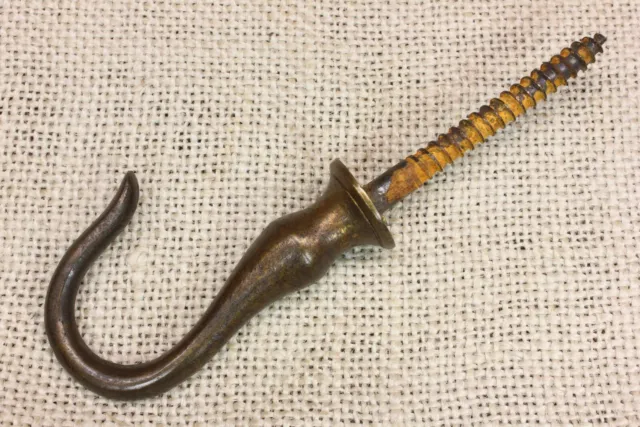 Old Plant Hook Oil Lamp Fish Serpent 2 3/8" Tarnished Cast Brass Vintage 1800’s