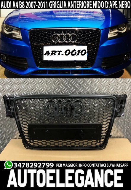 Griglia Anteriore Per Audi A4/S4 B6 8E 2000-2004 - Design Nido D'Ape In ABS, Senza Logo