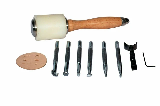 Juego de herramientas de trabajo de cuero Basic 7 Stamp Carving Craft +...