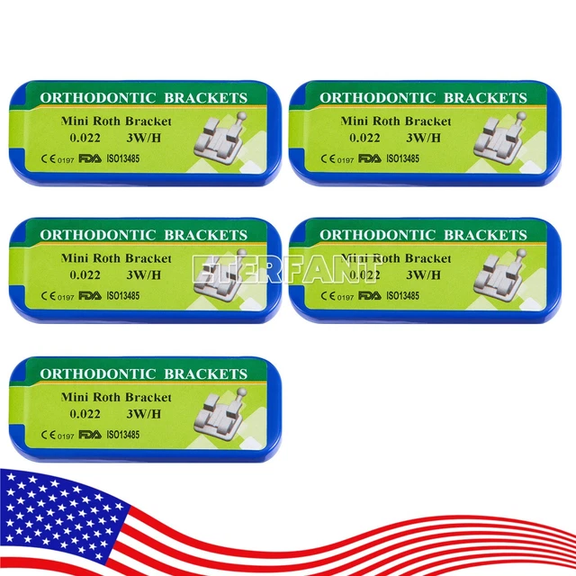 5xETERFANT Dental Orthodontic Brackets Braces Metal Mini Roth 022 3 Hooks US
