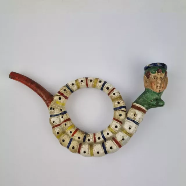 Rare Antique 19th Century Staffordshire Pearlware Novelty Pipe Snake & Figure