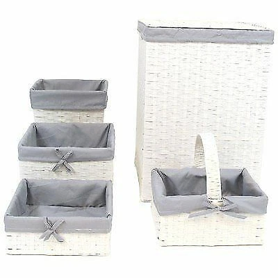 Redmon 7200WHGY Hamper & Basket Set, White & Gray - 5 Piece