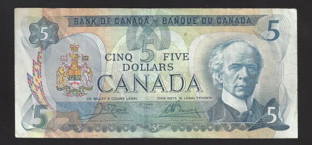 1979 $5 Bank of Canada Note Crow-Bouey Prefix 30530713653 BC-53b (F/VF)